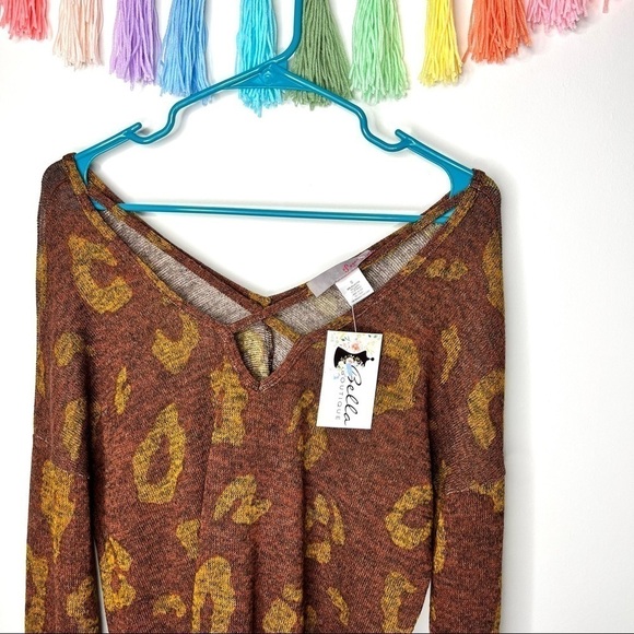 Boutique Rust Leopard Catimal Criss Cross Knotted Pull On Long Sleeve Top Small - Picture 4 of 15
